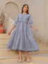V-Neck Bell Sleeves Pure Cotton Tiered Fit & Flare Midi Dress